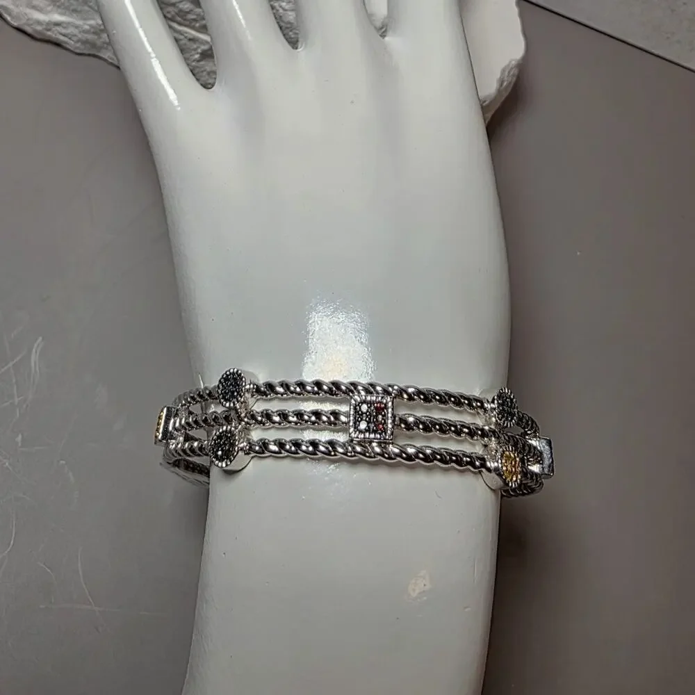 0.25ctw Multicolor Natural Diamond Adjustable Bangle in Solid 925 Silver (22g)